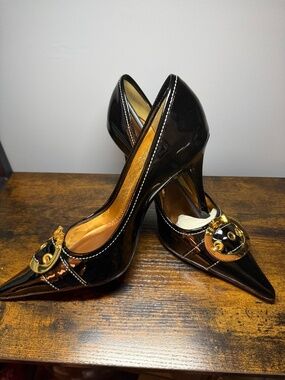 Luichiny Black Patent Heels – Size 10 | Vintage Statement Pumps